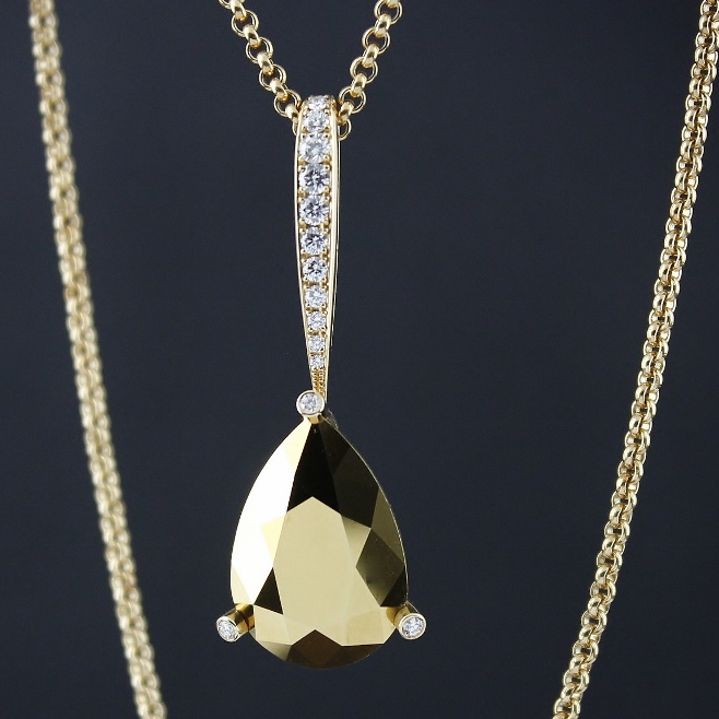 (image for) UNWORN CHOPARD 18K YELLOW GOLD CHAIN AND TITAN TREATED GOLDEN DIAMOND PENDENT / 796425-0001